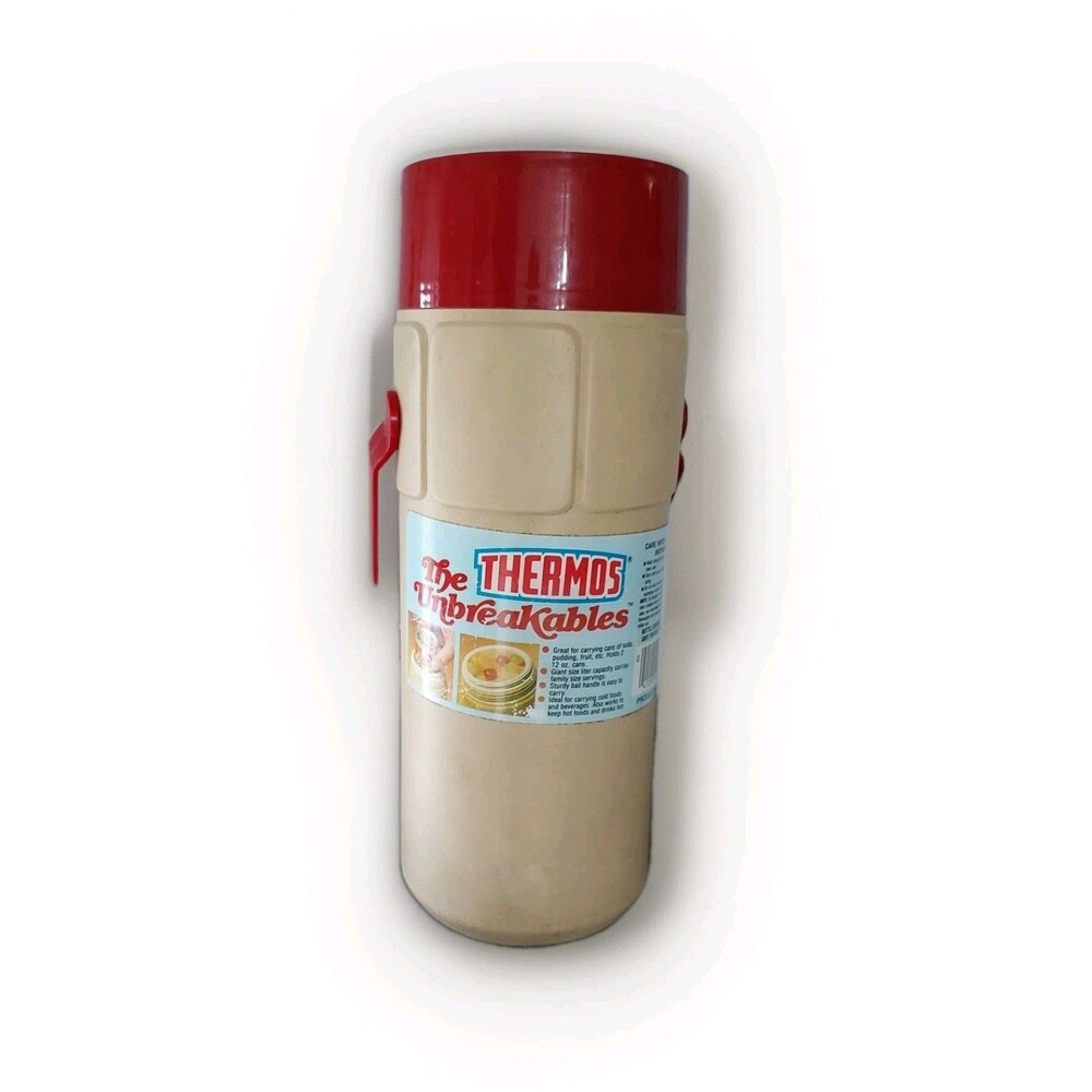 VINTAGE 1984 Thermos The Unbreakables Model 4414 Tan & Red